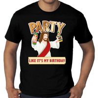 Grote maten foute kerst t-shirt zwart met party Jezus voor heren - thumbnail