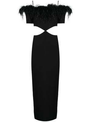RASARIO robe bordée de plumes à épaules dénudées - Noir