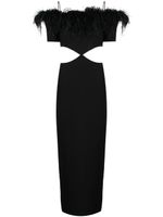 RASARIO robe bordée de plumes à épaules dénudées - Noir
