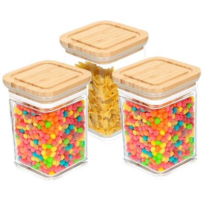 Bambou & Co keuken voorraadpot - 3x - 0.8L - kunststof/bamboe - met luchtdichte deksel