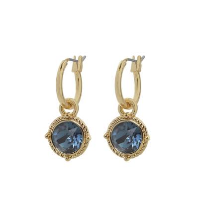 Biba Hang Oorbellen Goud met Swarovski Steentje Denim Blue