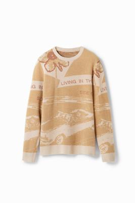 Jacquard trui met auto - BROWN - XL