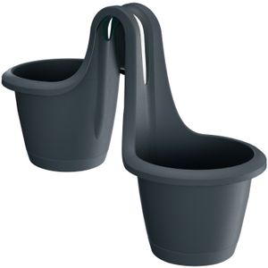 1x Stuks kunststof Respana twins ronde balkon plantenpotten/bloempotten antraciet 2x 2,5 liter