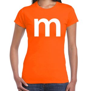 Letter M verkleed/ carnaval t-shirt oranje voor dames