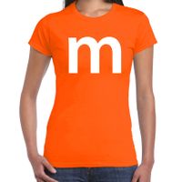 Letter M verkleed/ carnaval t-shirt oranje voor dames - thumbnail