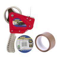 Tape/plakband houder - inclusief 3x rollen verpakking plakband van 15 meter - breedte 5 cm