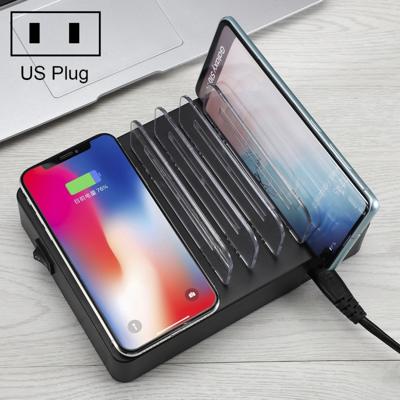 i9 50W 6 USB-poorten + 2 USB-C/type-C-poorten + multifunctionele oplader voor draadloos opladen met LED-display & afneembare bezel US-stekker