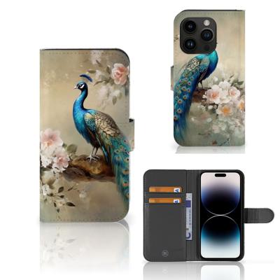 Telefoonhoesje | Met pasjeshouder | voor iPhone 15 Pro Vintage Pauwen
