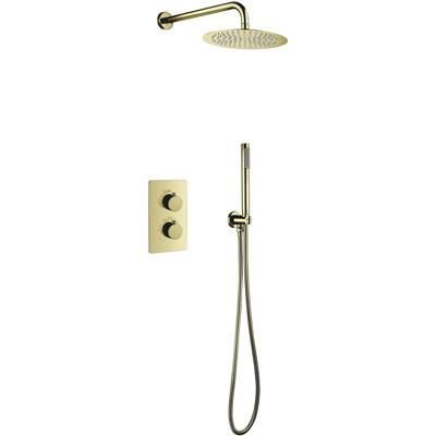 Inbouw Thermostatische Regendoucheset - Leoni - Regendouchekop 25 cm - Geborsteld Goud - PVD Coating