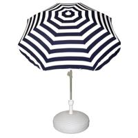 Parasol met voet van 12 liter - blauw/wit gestreept - polyester/kunststof - Dia 180 cm - verstelbaar