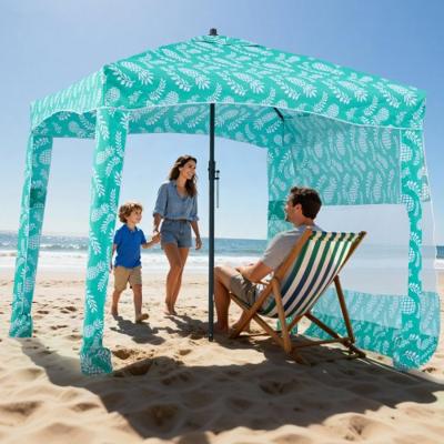 VEVOR strandcabana 183 x 183 cm, strandluifel met zijwanden, UPF 50+ zonbescherming, strandpaviljoen met zandzakken, draagbare parasol voor het hele gezin en vrienden