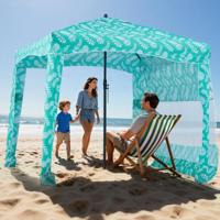 VEVOR strandcabana 183 x 183 cm, strandluifel met zijwanden, UPF 50+ zonbescherming, strandpaviljoen met zandzakken, draagbare parasol voor het hele gezin en vrienden