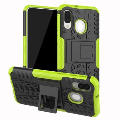 Schokbestendige PC + TPU Tire patroon Case voor Galaxy A40 met houder (groen)