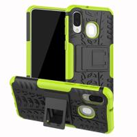 Schokbestendige PC + TPU Tire patroon Case voor Galaxy A40 met houder (groen)