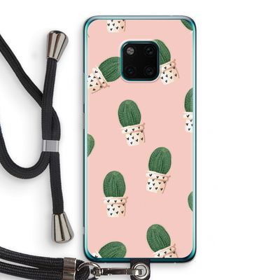 Cactusprint roze: Huawei Mate 20 Pro Transparant Hoesje met koord