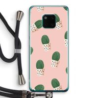 Cactusprint roze: Huawei Mate 20 Pro Transparant Hoesje met koord