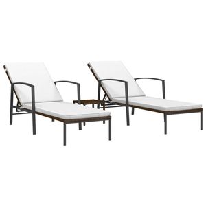 The Living Store Ligbed Set - Bruin - Poly rattan - Verstelbaar - 195x60x(53-95)cm