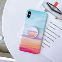 Marmer anti-drop TPU bescherming achtercover voor iPhone XS Max met opvouwbare houder (Rainbow)