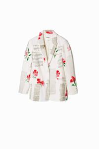 Recht jack tekst bloemen - WHITE - XL