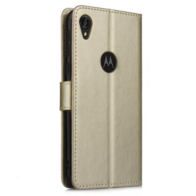 Retro Crazy Horse textuur horizontale Flip lederen case voor Motorola Moto E6 met houder & kaartsleuven & fotolijstjes (goud)