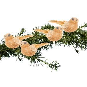 4x stuks kunststof decoratie vogels op clip caramel bruin 12 cm