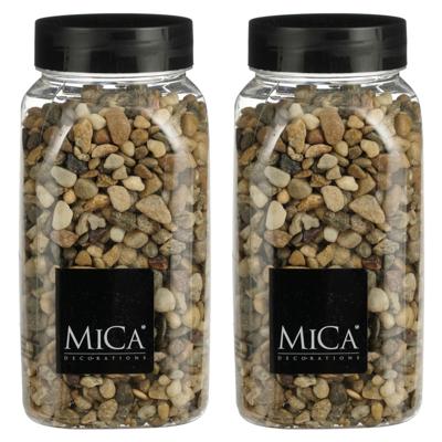Mica Decorations decoratie stenen - 2x - 1 kilo - 650ml - bruin mix - hobby steentjes