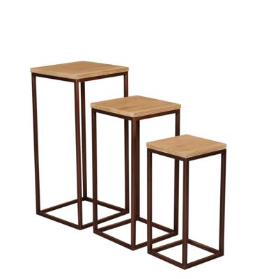 Zoah Koper Mango Hout Vierkante Bijzettafel Set van 3