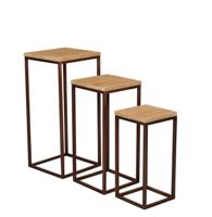 Zoah Koper Mango Hout Vierkante Bijzettafel Set van 3