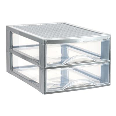 Ladekastje bureau organizer - 2 lades - zilver/transparant - L26 x B35 x H19 cm - kunststof