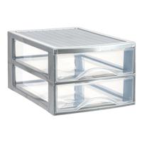 Ladekastje bureau organizer - 2 lades - zilver/transparant - L26 x B35 x H19 cm - kunststof Ladekastje bureau organizer - 2 lades - zilver/transparant - L26 x B35 x H19 cm - kunststof