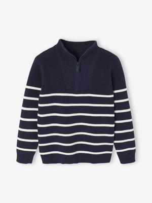 Gestreept sweater met lange mouwen voor jongens marineblauw