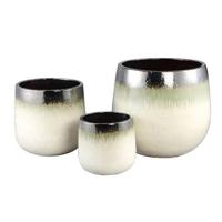 PTMD Bloempot Oliver - 49x49x44 cm - Keramiek - Creme - Set van 3