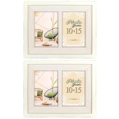 2x stuks fotolijst hout wit geschikt voor twee foto van 10 x 15 cm