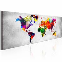 Schilderij - Kleurrijke Wereld - Wereldkaart  , multi kleur