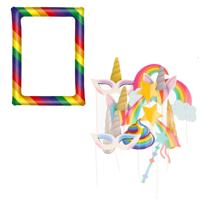 Pride Foto prop set met opblaas frame 80 x 60 cm - 12 delige unicorns props - photo booth
