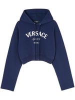 Versace hoodie crop à logo brodé - Bleu - thumbnail