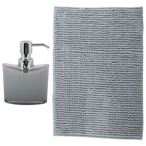 MSV badkamer droogloop mat - Bolzano - 40 x 60 cm - met bijpassende kleur zeeppompje - lichtgrijs