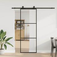 VidaXL Schuifdeur met beslagset 76x205 cm esg glas zwart