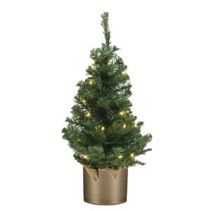 Kunst kerstboom - H75 cm - met verlichting - inclusief gouden pot - kunstboom