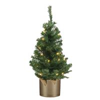 Kunst kerstboom - H75 cm - met verlichting - inclusief gouden pot - kunstboom - thumbnail