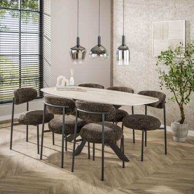 LifestyleFurn Deens Ovale Eettafel 'Laycie' Keramiek in Travertinlook, 180 x 90cm
