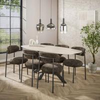 LifestyleFurn Deens Ovale Eettafel 'Laycie' Keramiek in Travertinlook, 180 x 90cm