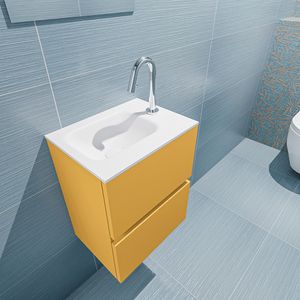 Mondiaz Ada 40cm toiletmeubel ocher met wastafel talc links 1 kraangat