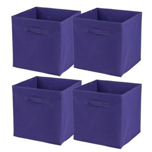 Opbergmand/kastmand Square Box - 4x - karton/kunststof - 29 liter - paars - 31 x 31 x 31 cm