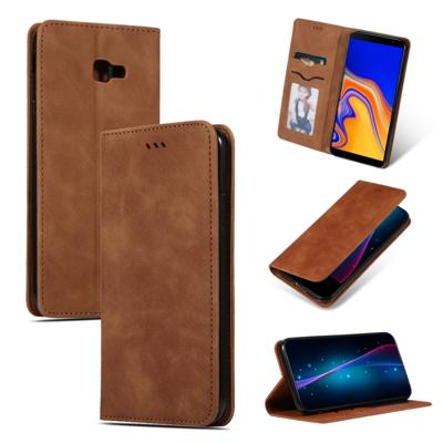 Retro huid feel Business magnetische horizontale Flip lederen case voor Samsung Galaxy J4 plus 2018 & J4 Prime (bruin)