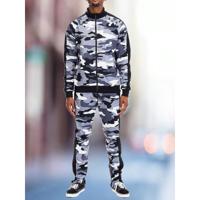 Men's Red Camo Zip Up Lightweight Two-Piece Tracksuit Set Black / M