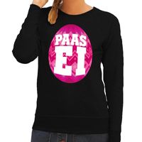 Paas sweater zwart met roze ei voor dames - thumbnail