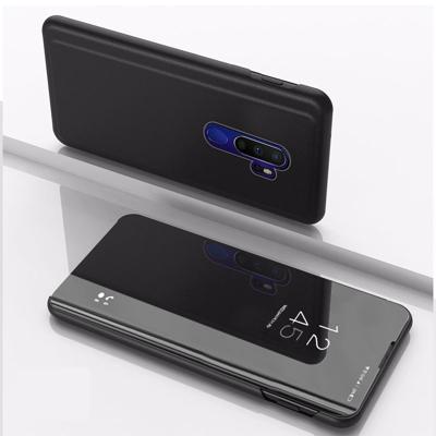 Voor OPPO A11/A9 (2020) vergulde spiegel linker en rechter Flip cover met stand mobiele telefoon holster (zwart)