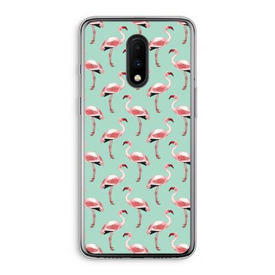 Flamingoprint groen: OnePlus 7 Transparant Hoesje