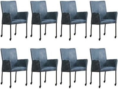 Set van 8 Blauwe leren moderne eetkamerstoelen Comfort - Kenia Leer Denim (blauw leer)